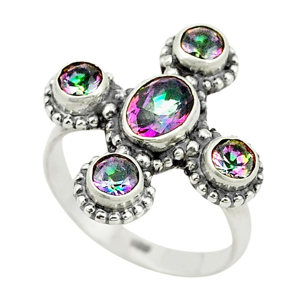 Multi color rainbow topaz 925 sterling silver ring jewelry size 6.5 m37854