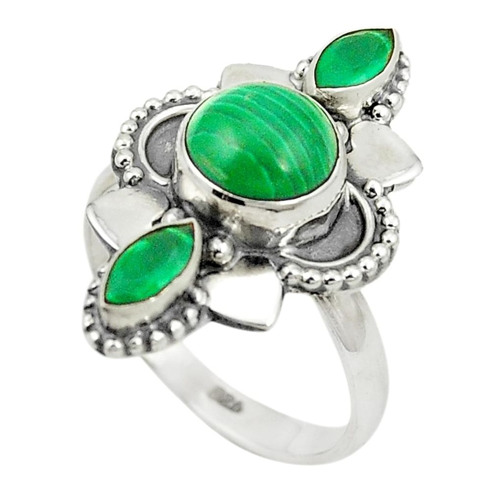 Natural green malachite (pilot's stone) 925 silver ring jewelry size 7 m37859