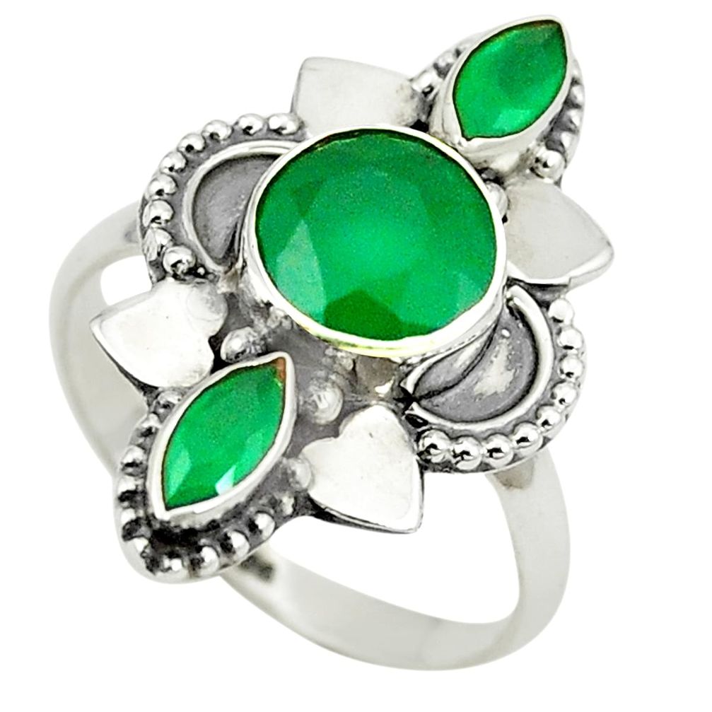 925 sterling silver natural green chalcedony ring jewelry size 7.5 m37864