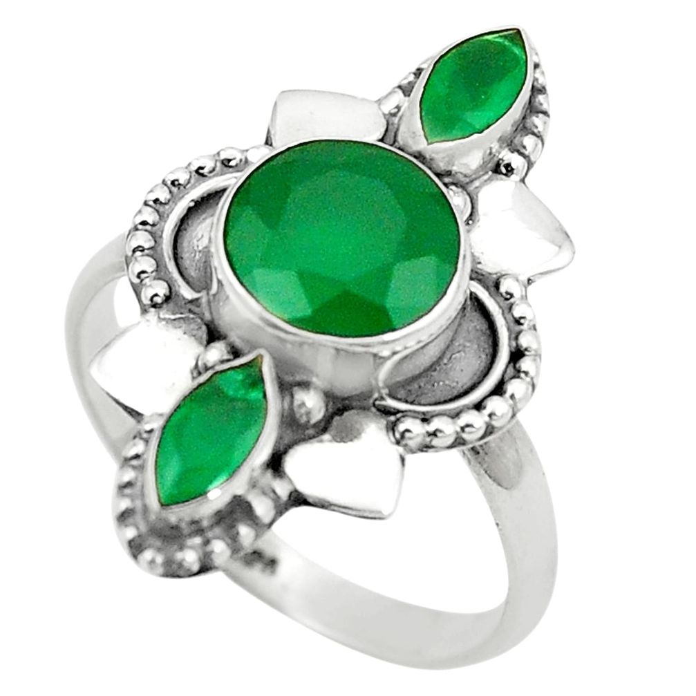 Natural green chalcedony 925 sterling silver ring jewelry size 7 m37866