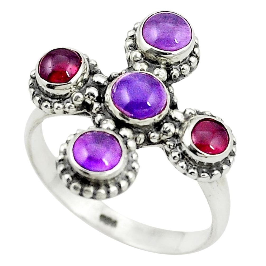 Natural purple amethyst garnet 925 sterling silver ring size 7.5 m37869