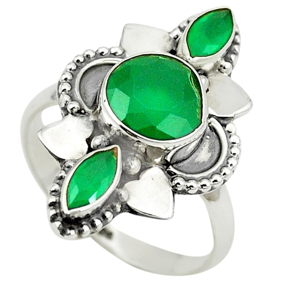 Natural green chalcedony 925 sterling silver ring jewelry size 7.5 m37875