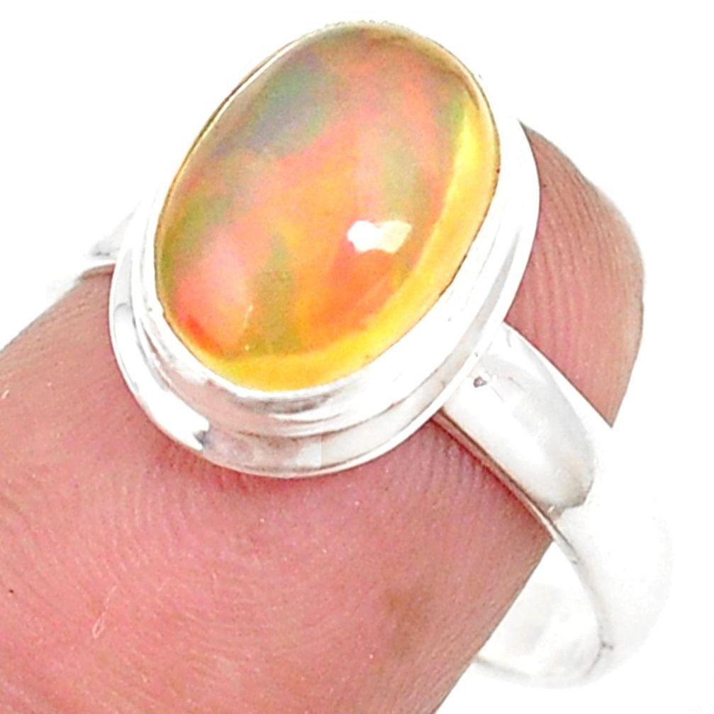 Natural multi color ethiopian opal 925 sterling silver ring size 8 m37913