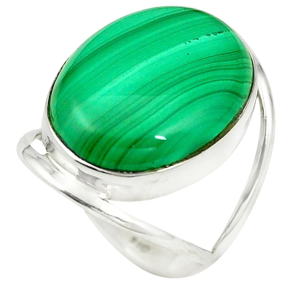 925 sterling silver natural green malachite (pilot's stone) ring size 6.5 m38157