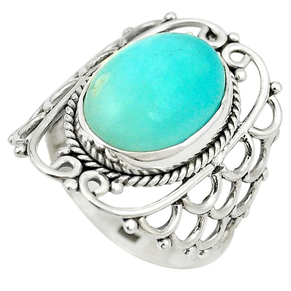 Natural green amazonite (hope stone) 925 silver ring size 7.5 m38186