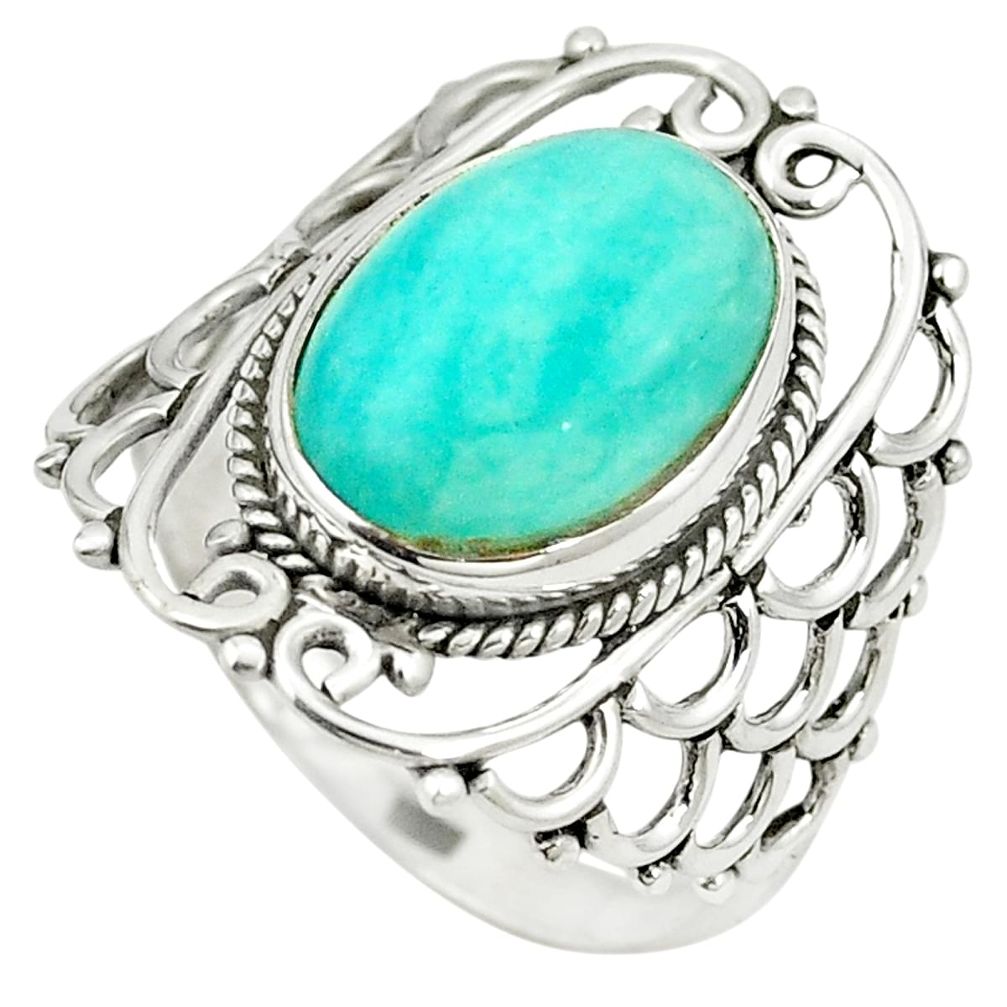 Natural green amazonite (hope stone) 925 silver ring jewelry size 8 m38195