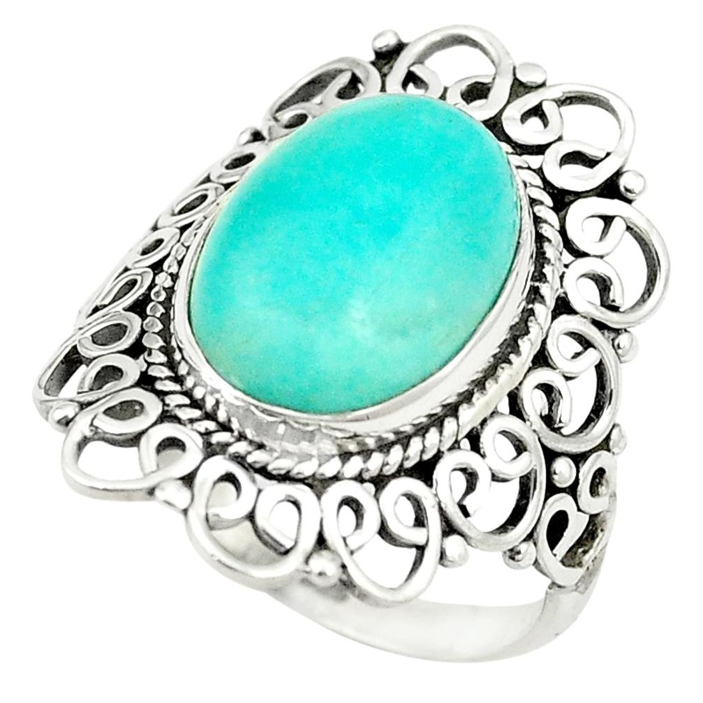 Natural green amazonite (hope stone) 925 silver ring jewelry size 8.5 m38197