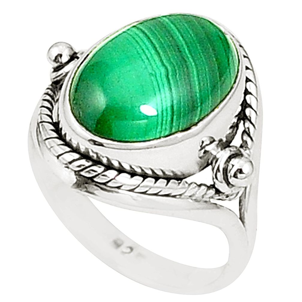 Natural green malachite (pilot's stone) 925 silver ring jewelry size 7 m38272