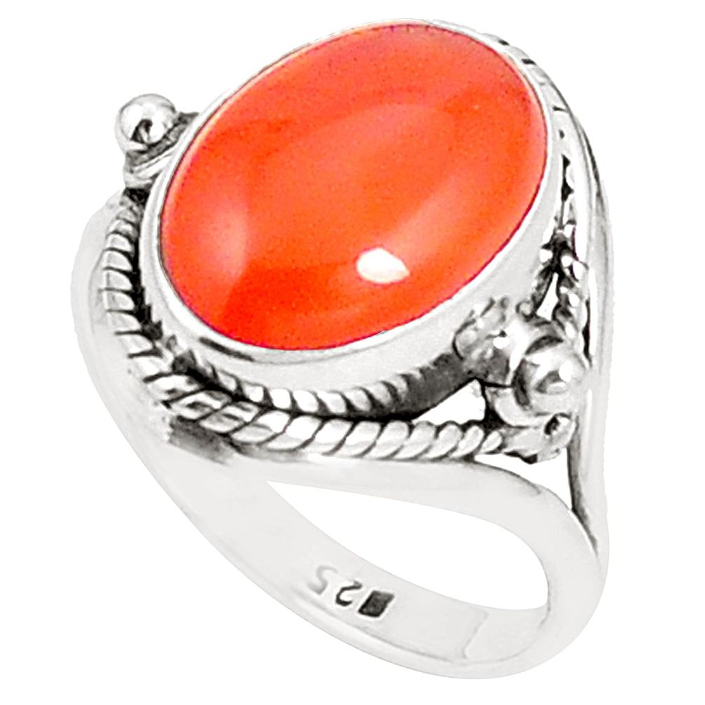 Natural orange cornelian (carnelian) 925 silver ring jewelry size 8 m38277