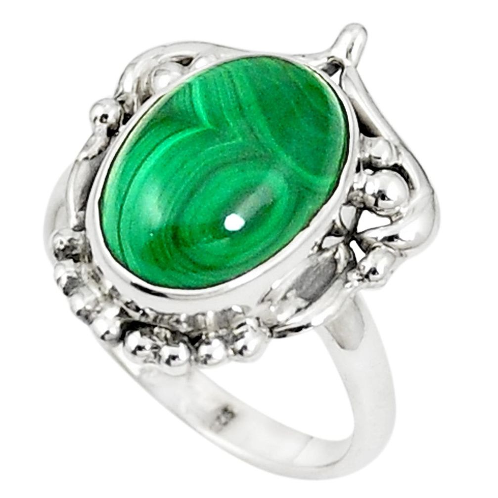 Natural green malachite (pilot's stone) 925 sterling silver ring size 7.5 m38295