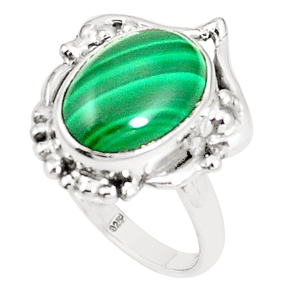 Natural green malachite (pilot's stone) 925 silver ring jewelry size 8 m38302