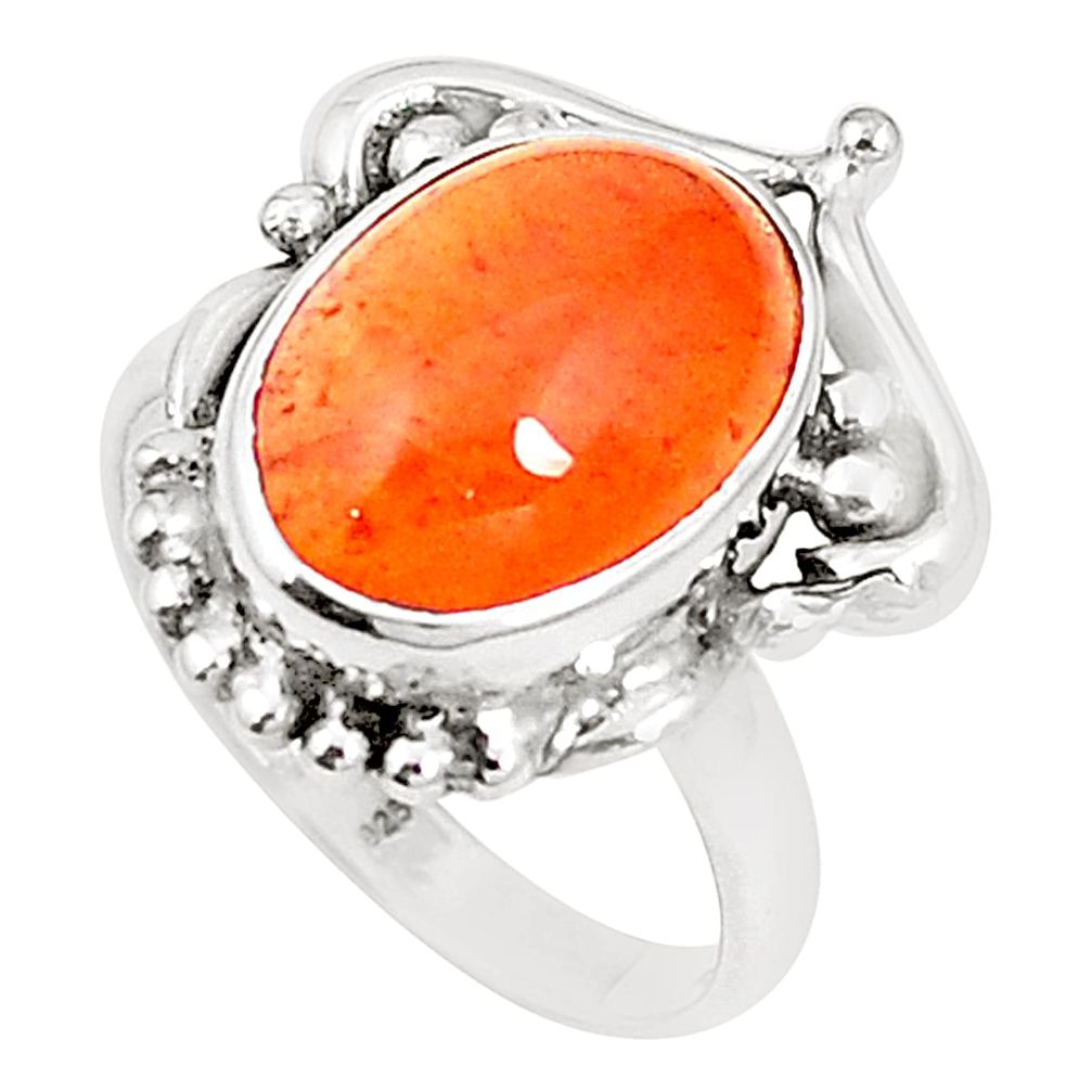 Natural orange cornelian (carnelian) oval 925 silver ring size 7 m38315