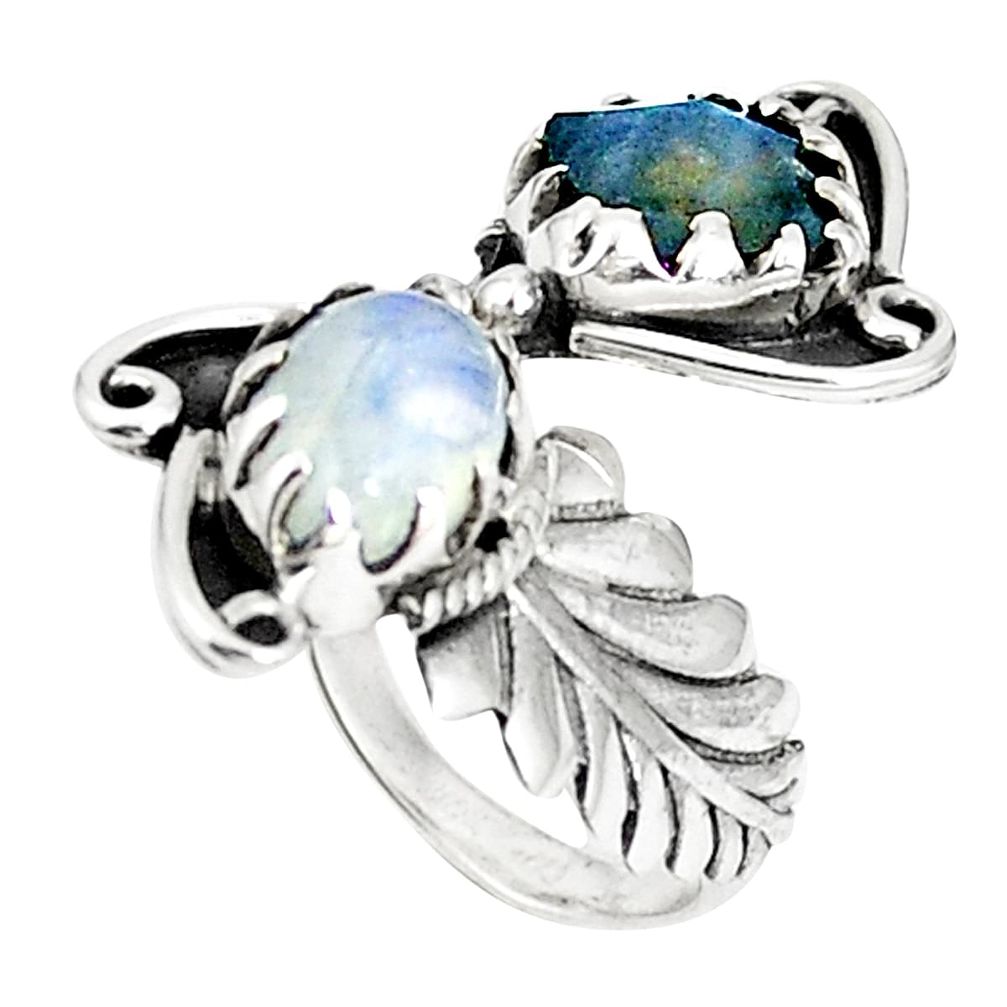 Natural blue labradorite 925 silver adjustable ring jewelry size 7 m38326