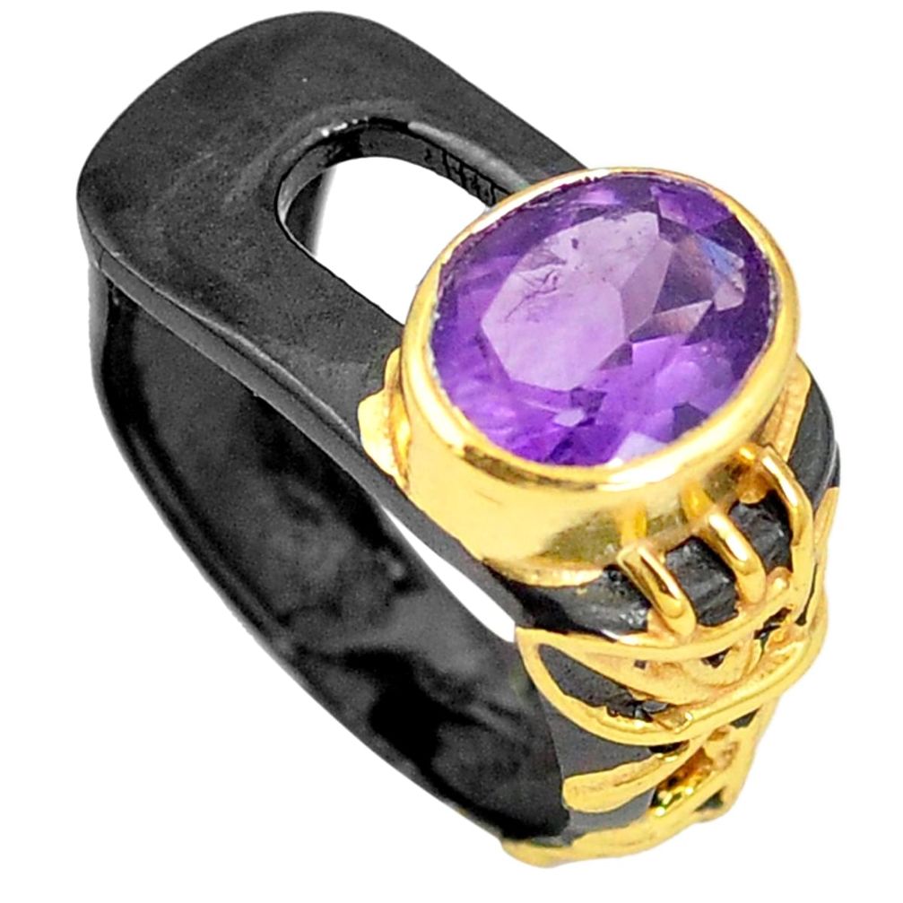 925 silver natural purple amethyst black rhodium 14k gold ring size 6.5 m38669