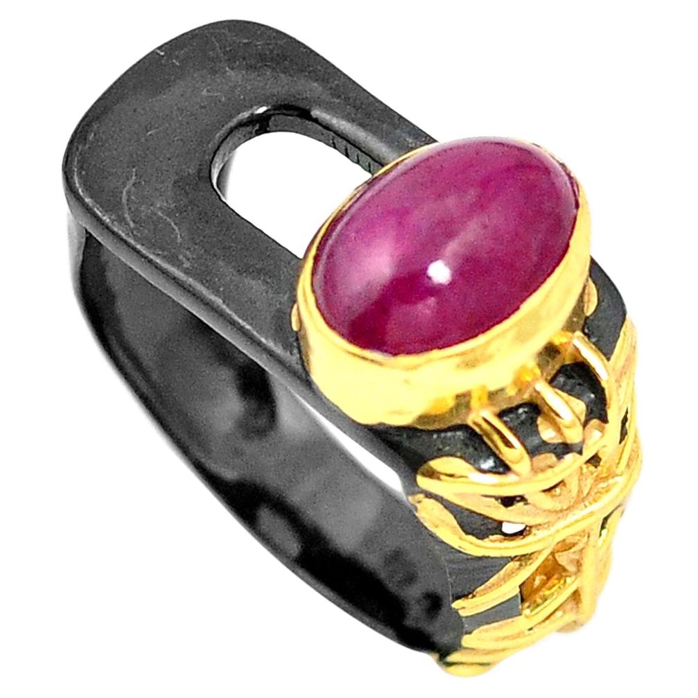925 sterling silver natural red ruby black rhodium 14k gold ring size 8.5 m38680