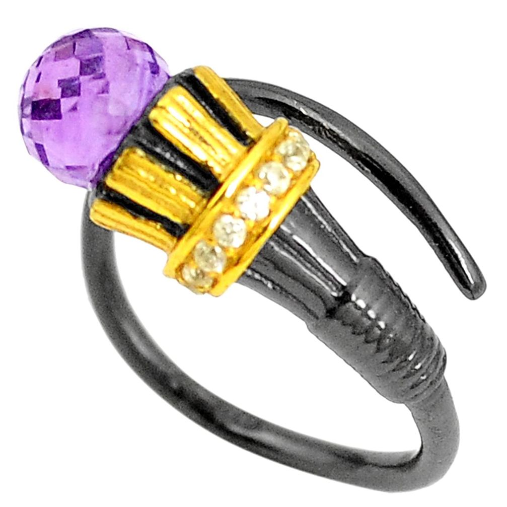 925 silver natural purple amethyst rhodium gold adjustable ring size 6 m38697