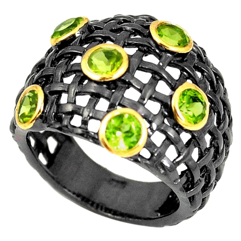 925 sterling silver natural green peridot rhodium 14k gold ring size 5 m38737