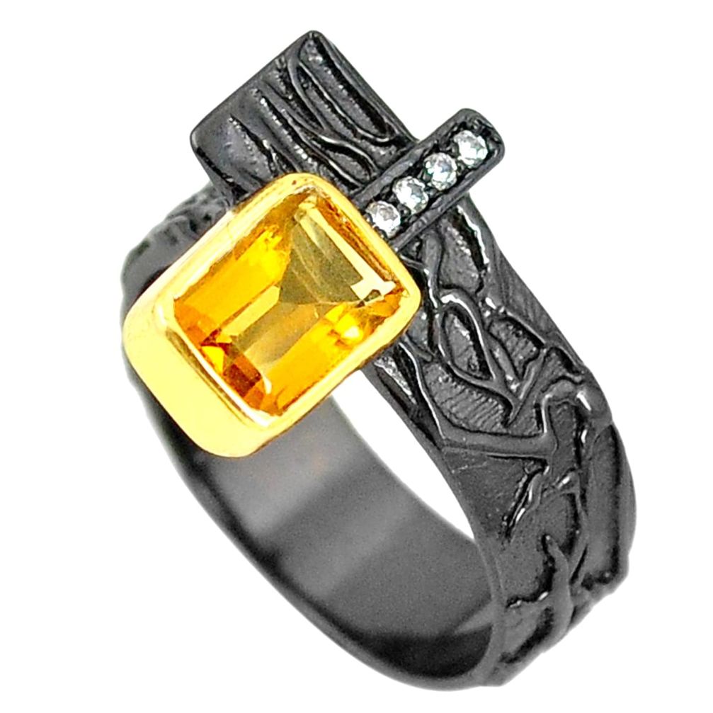 925 silver natural yellow citrine rhodium gold adjustable ring size 8 m38780
