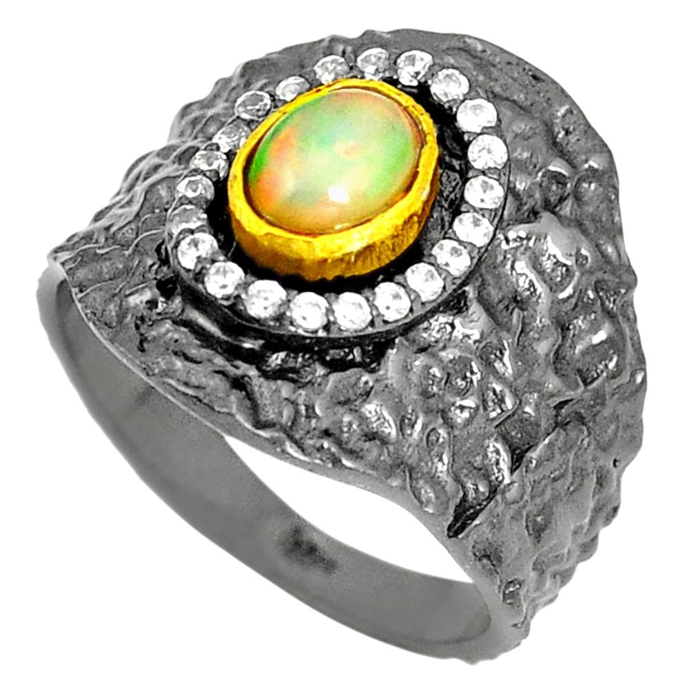 Natural ethiopian opal rhodium 925 silver 14k gold ring size 8 m38814