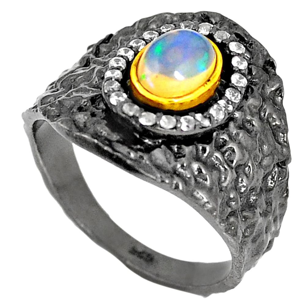 Natural ethiopian opal rhodium 925 silver 14k gold ring size 9 m38815