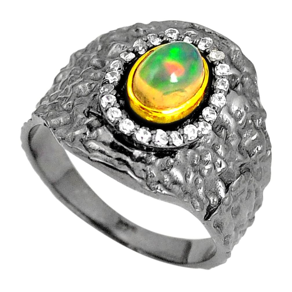 Natural ethiopian opal rhodium 925 silver 14k gold ring size 8 m38818