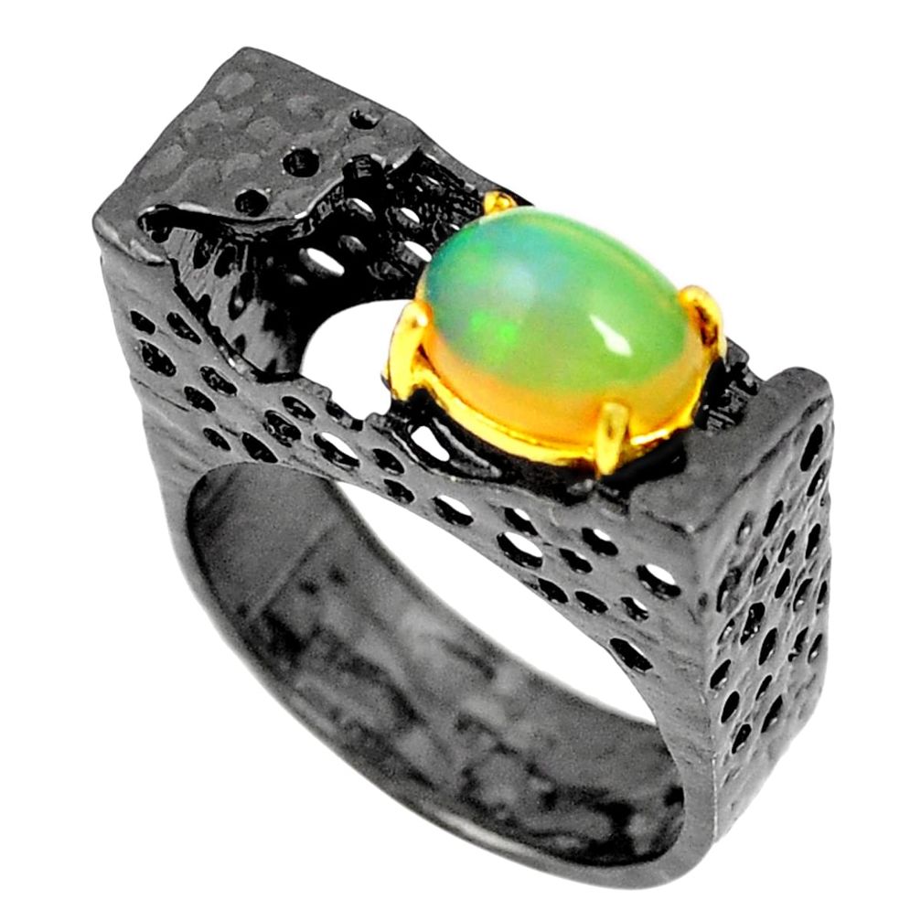 Natural multi color ethiopian opal rhodium 925 silver gold ring size 8 m38851