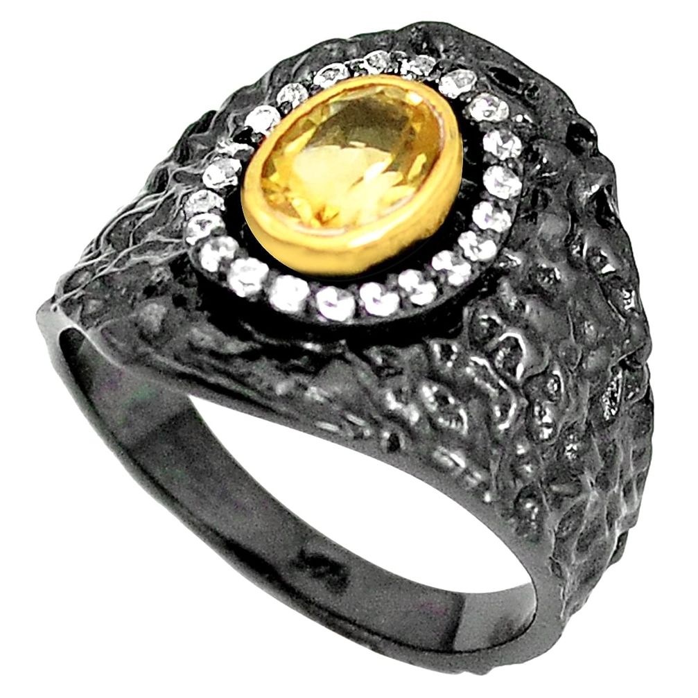 925 silver natural yellow citrine topaz rhodium 14k gold ring size 8 m38864