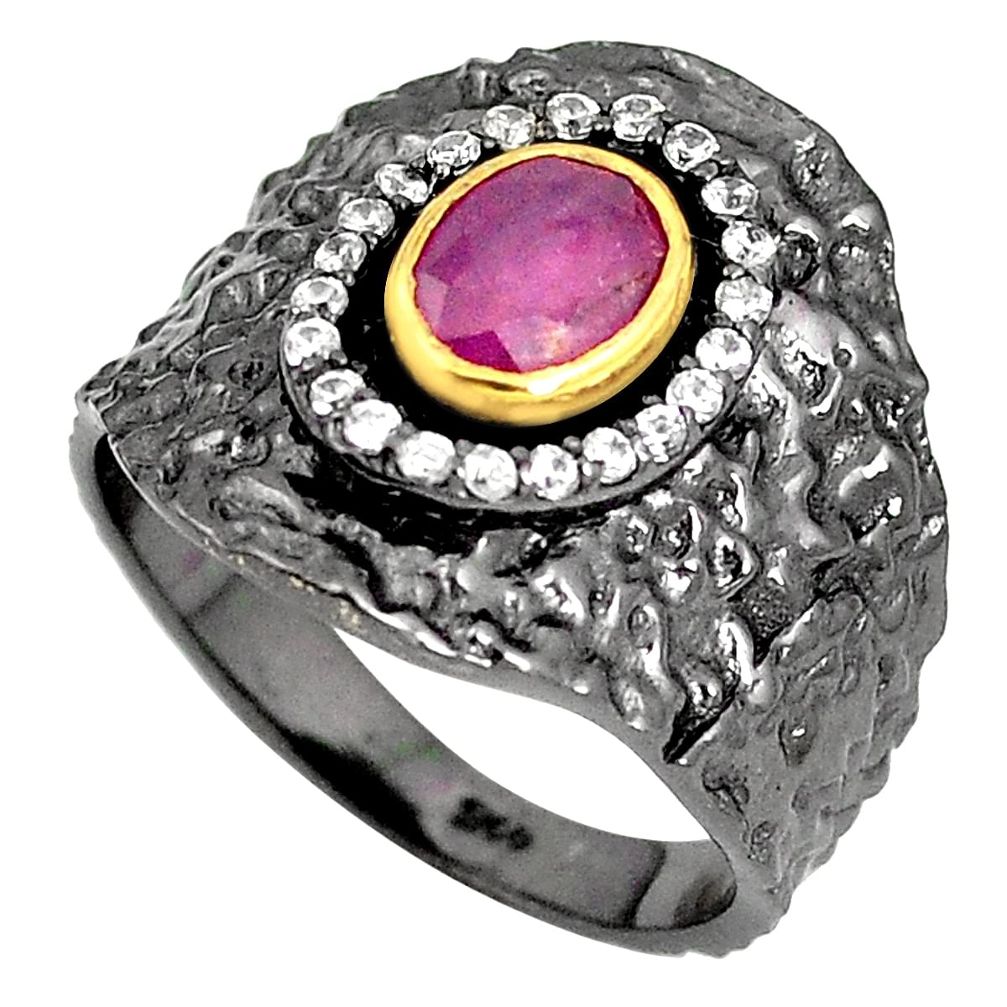 Natural red ruby topaz rhodium 925 sterling silver 14k gold ring size 8 m38865