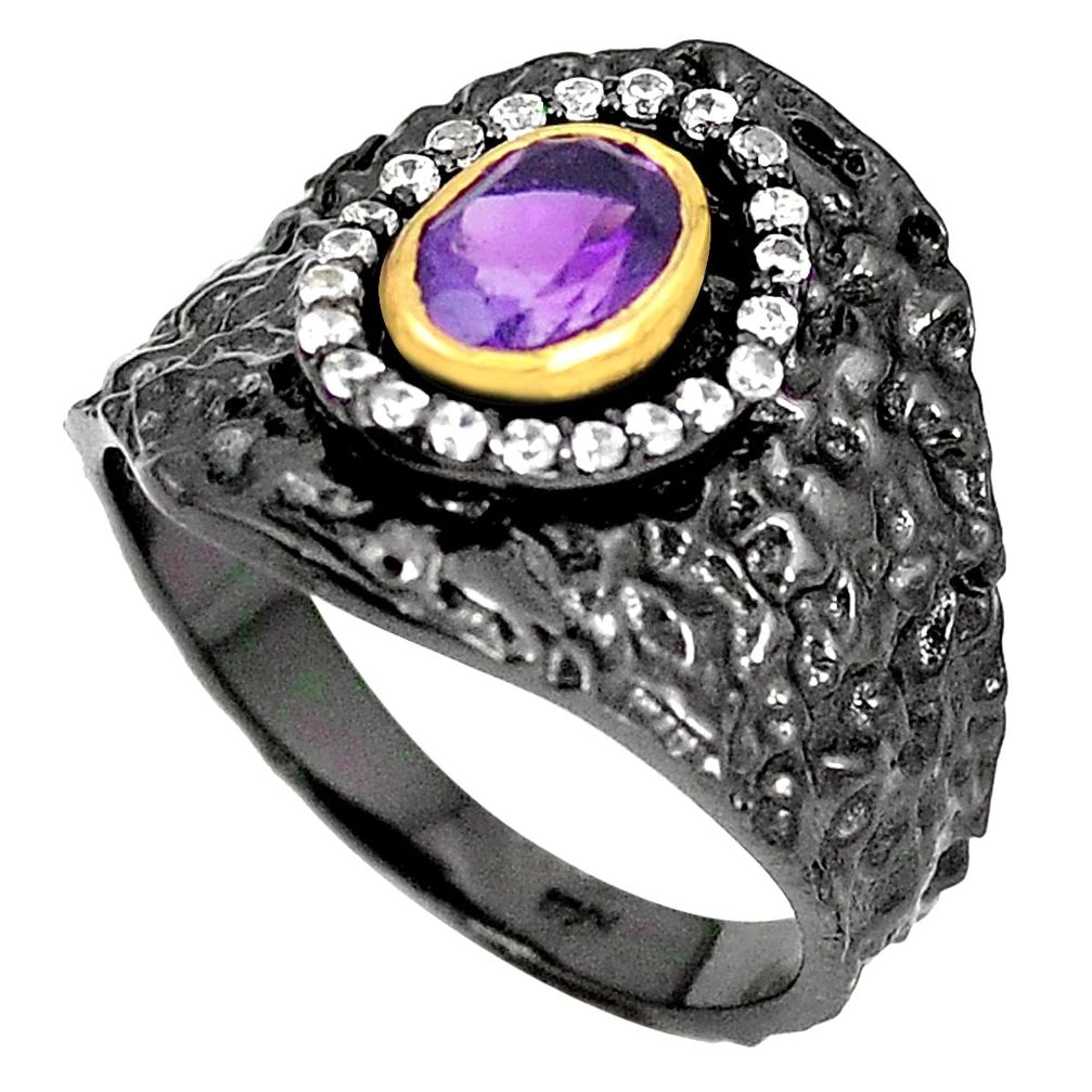 Natural purple amethyst topaz rhodium 925 silver 14k gold ring size 9 m38866
