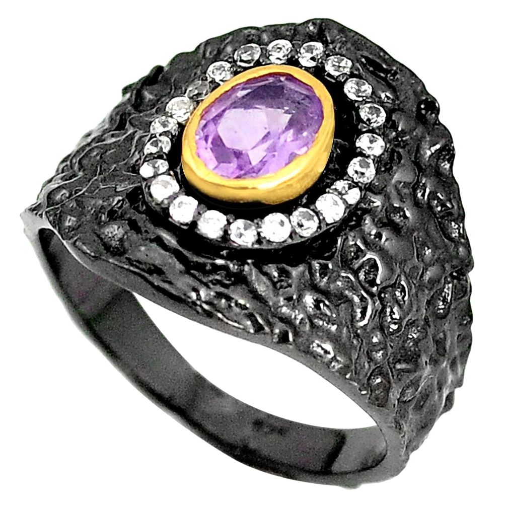 Natural purple amethyst topaz rhodium 925 silver 14k gold ring size 9 m38867