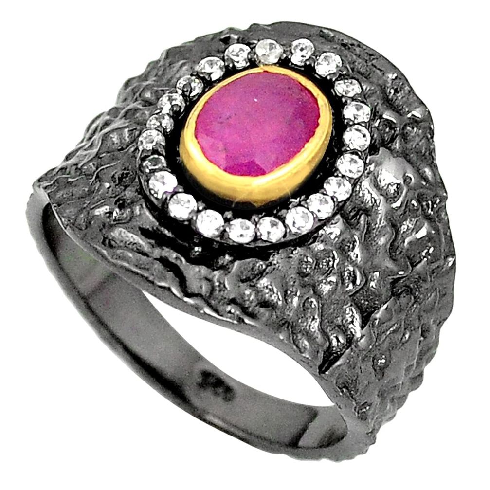 Natural red ruby topaz rhodium 925 sterling silver 14k gold ring size 8 m38870