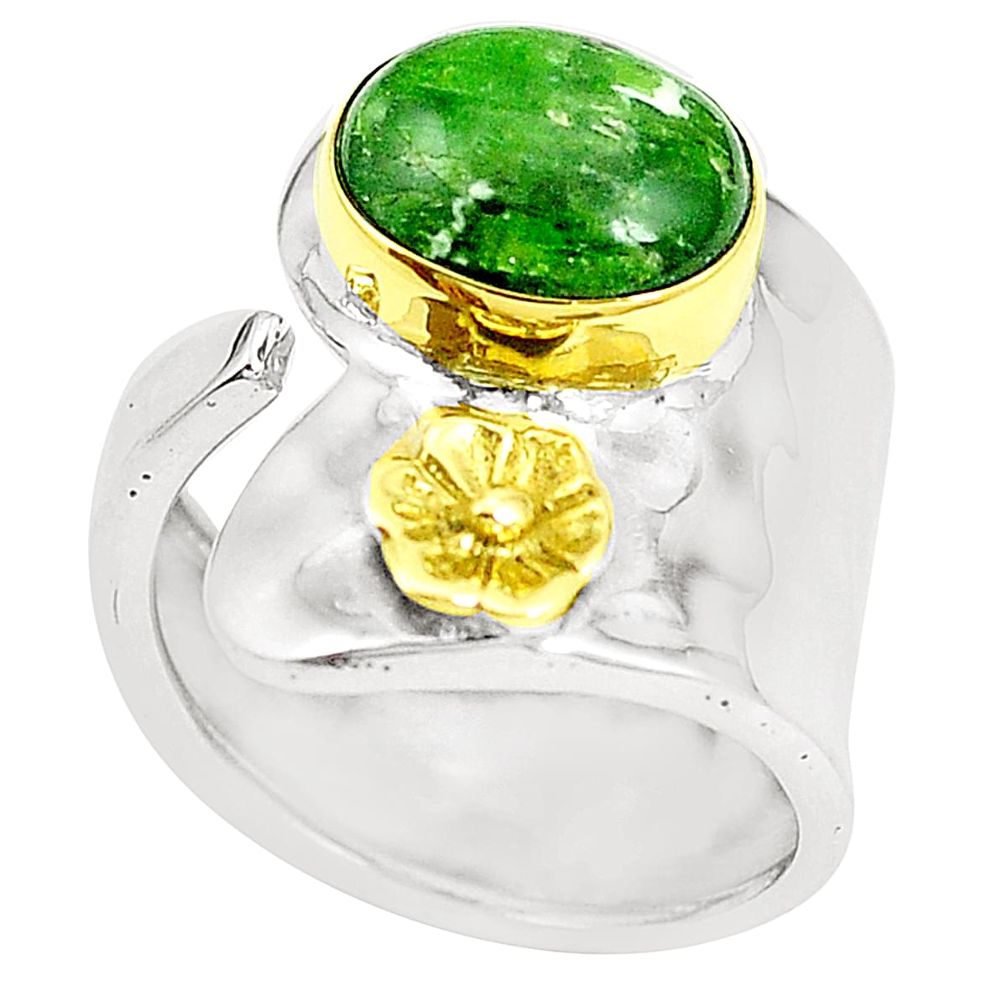 Natural chrome diopside 925 silver two tone adjustable ring size 5.5 m39712