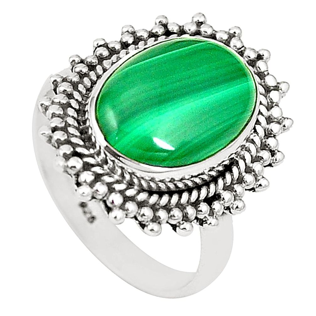 925 silver natural green malachite (pilot's stone) ring jewelry size 8 m40475