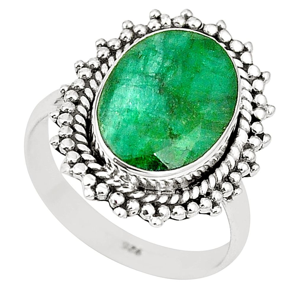 Natural green emerald 925 sterling silver ring jewelry size 8 m40478