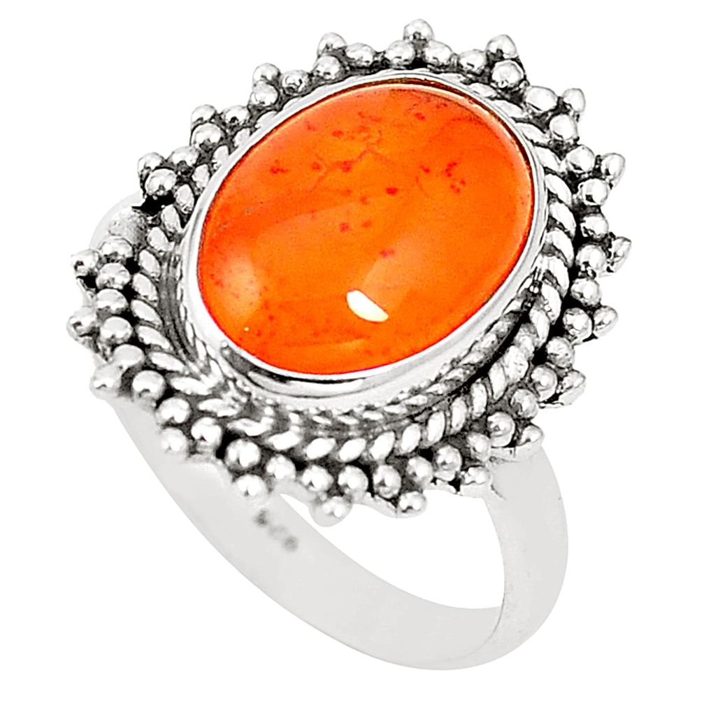 Natural orange cornelian (carnelian) 925 silver ring jewelry size 9 m40480