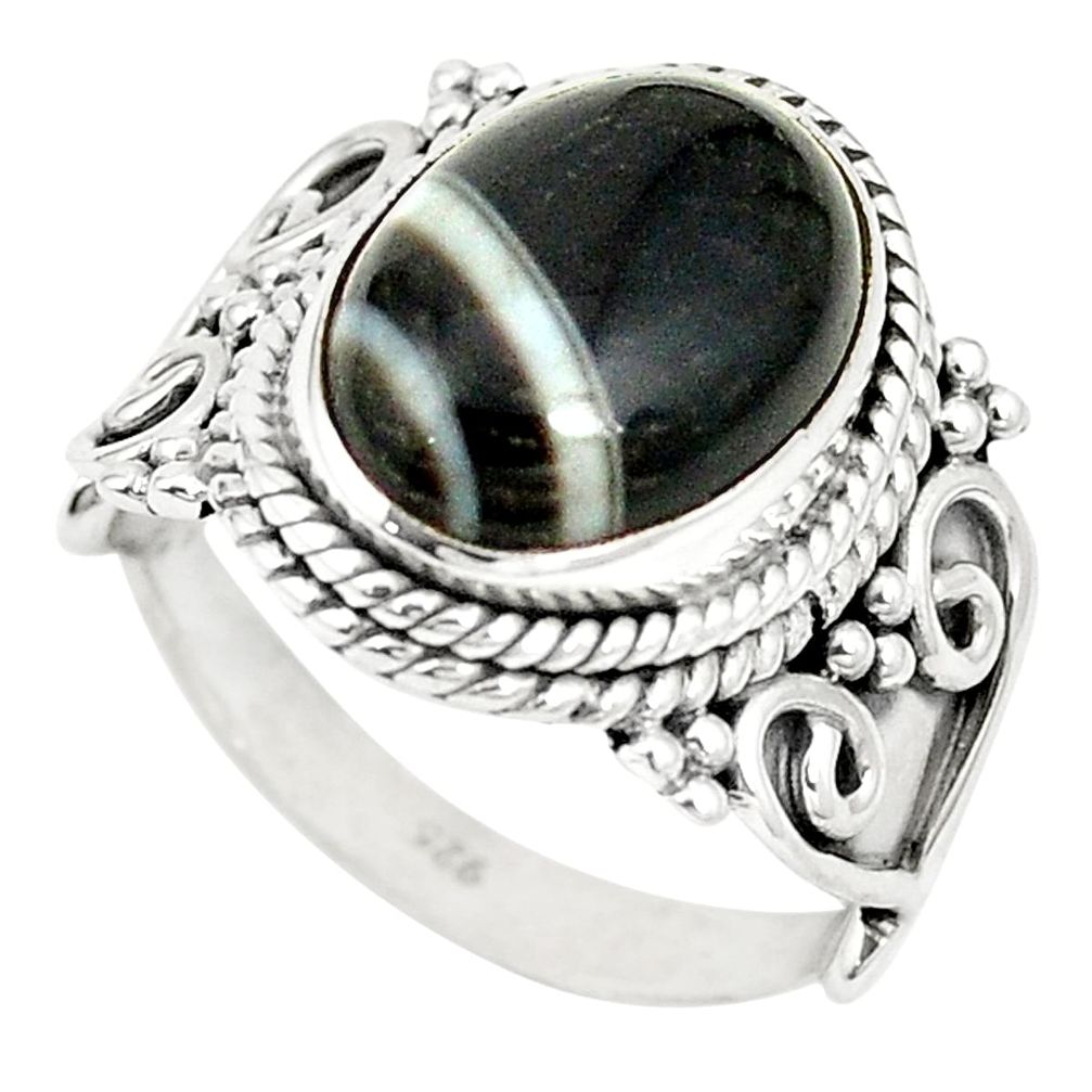 Natural black botswana agate 925 sterling silver ring jewelry size 7.5 m40486