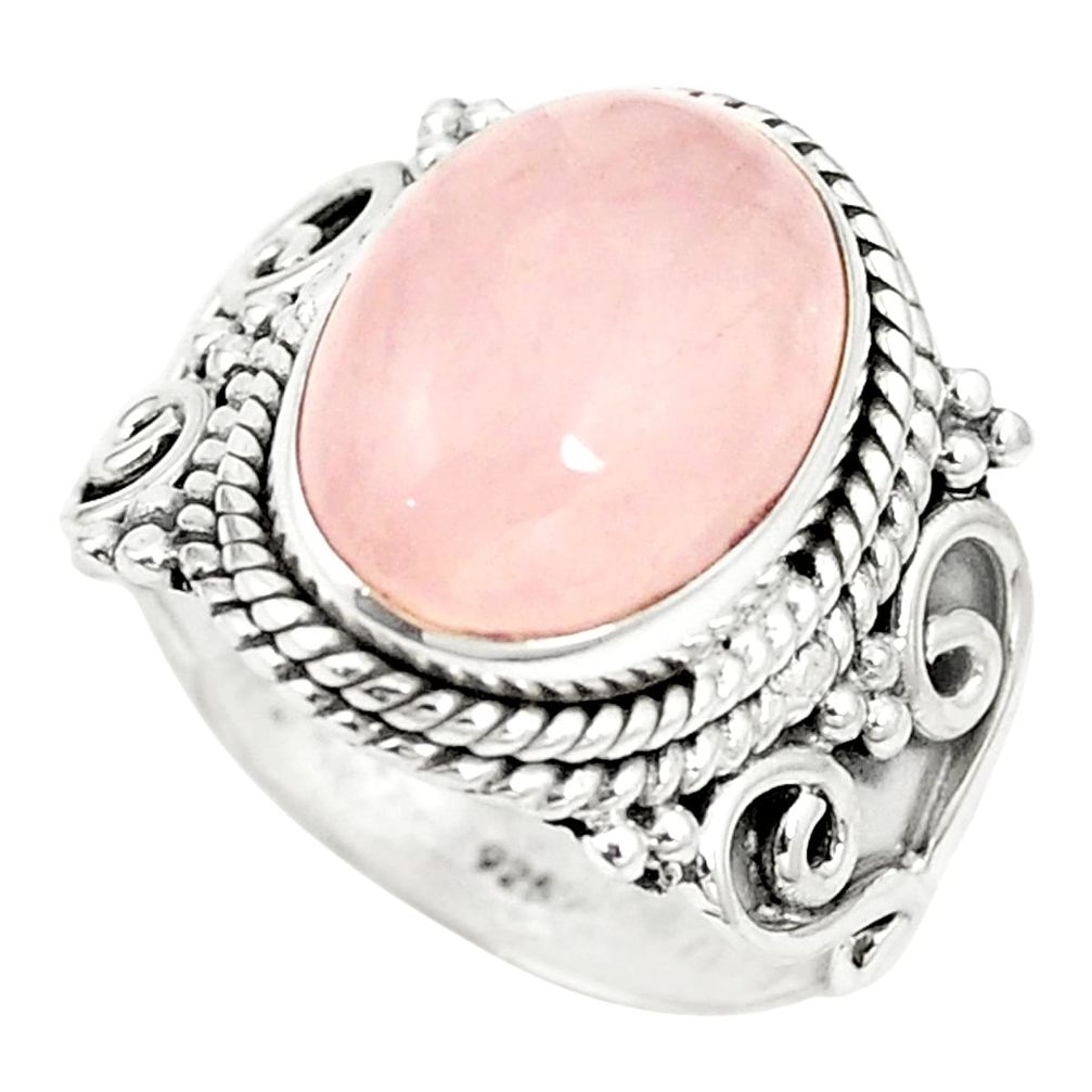 Natural pink rose quartz 925 sterling silver ring jewelry size 7 m40500