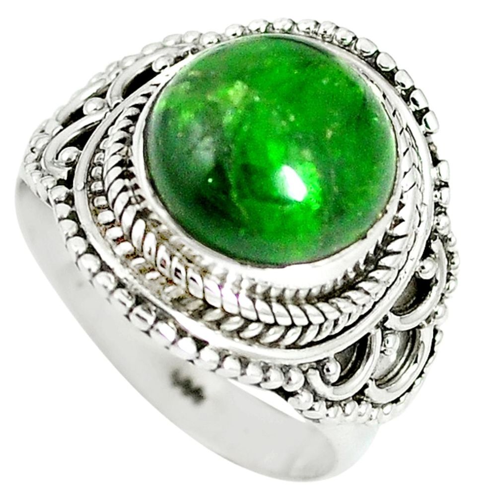 Natural green chrome diopside 925 sterling silver solitaire ring size 7.5 m4067