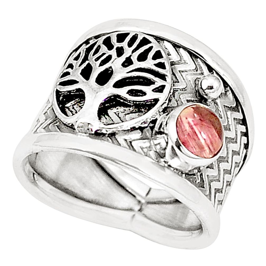 Natural pink tourmaline 925 silver tree of life ring jewelry size 6.5 m40679