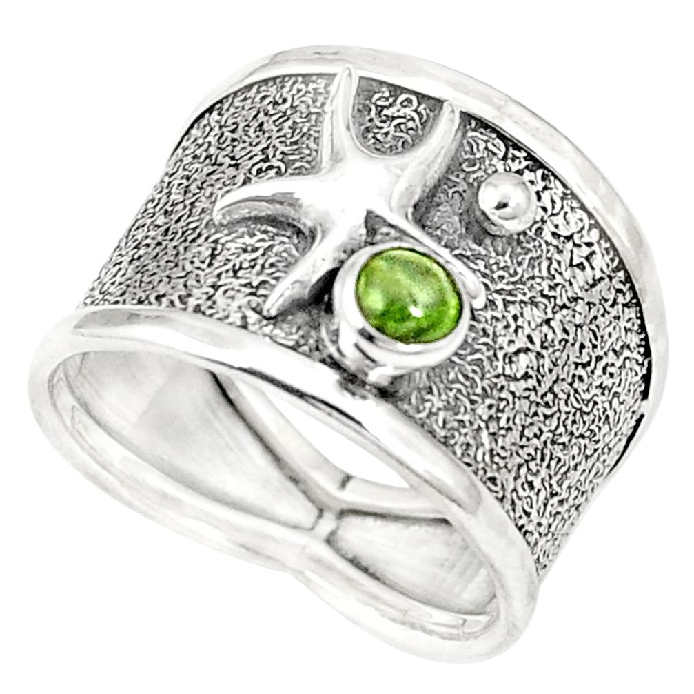 Natural green tourmaline 925 silver hand of god hamsa ring size 8 m40688