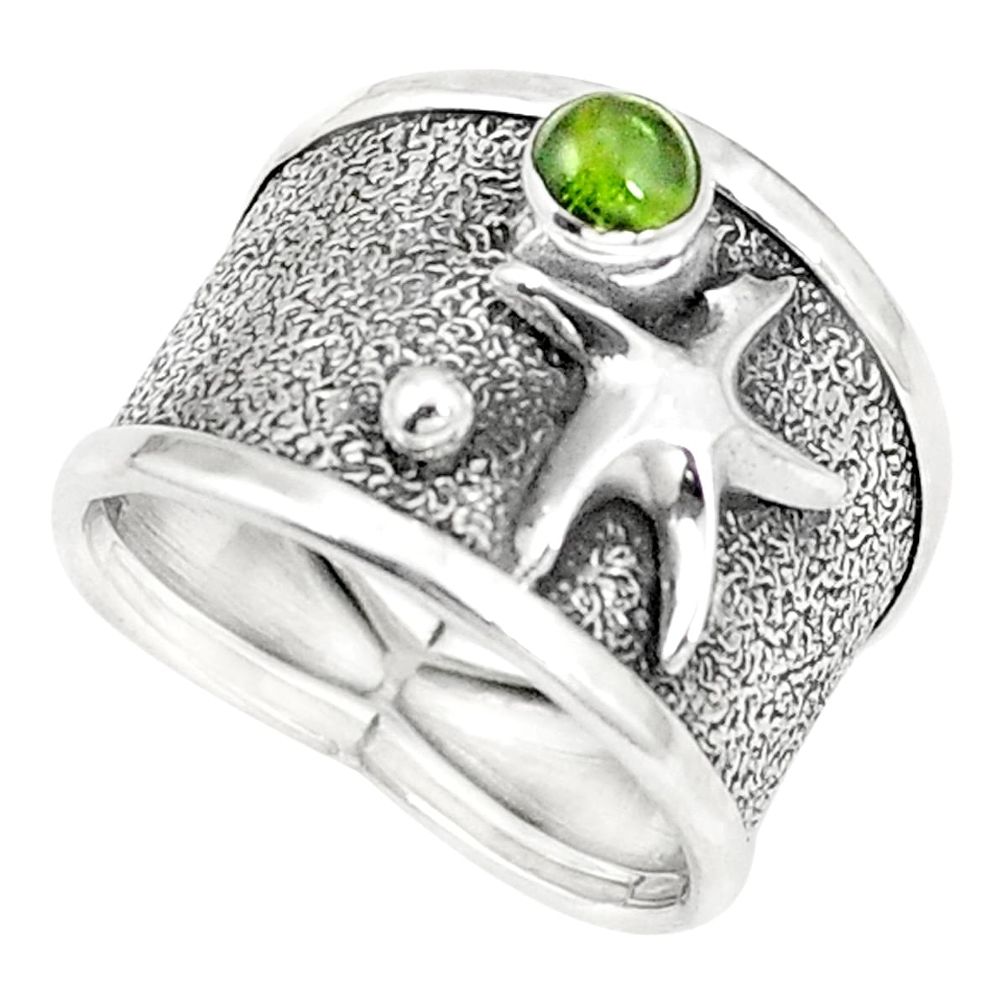Natural green tourmaline 925 silver star fish ring jewelry size 6.5 m40699