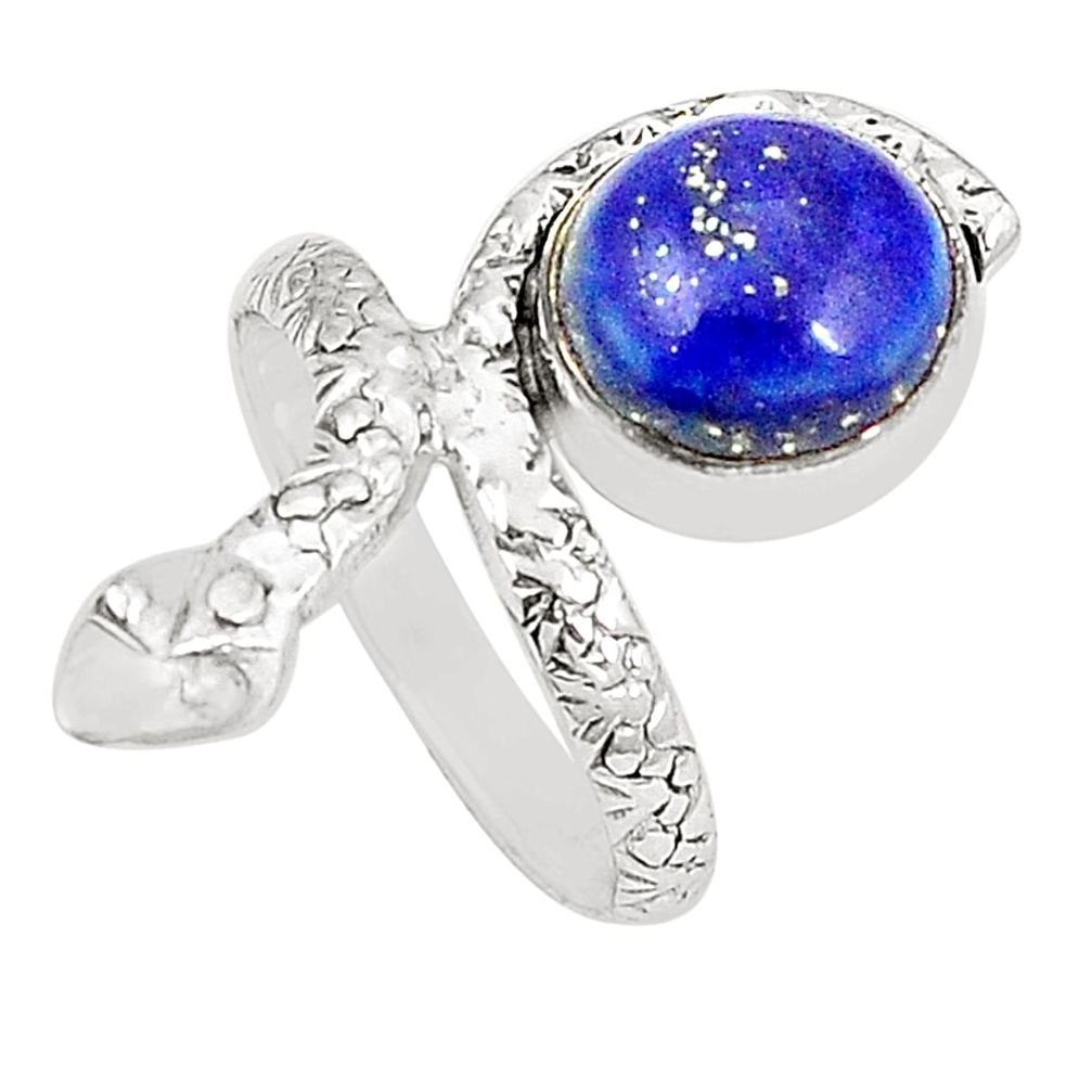 Natural blue lapis lazuli 925 sterling silver snake ring size 5.5 m40702