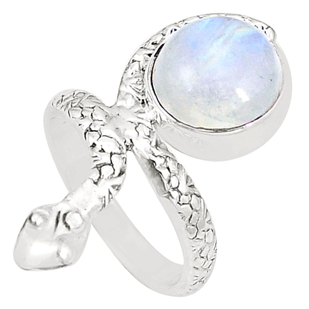 Natural rainbow moonstone 925 sterling silver snake ring size 5 m40705