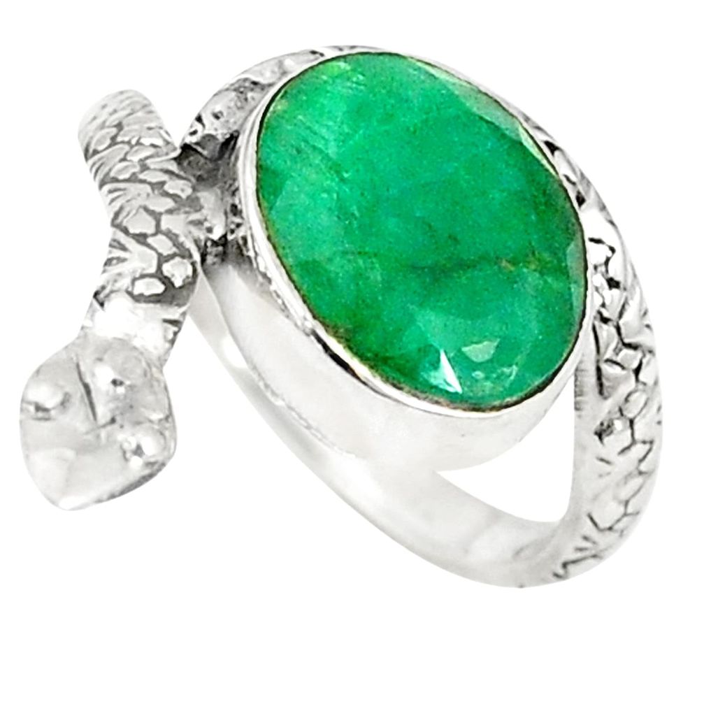 Natural green emerald 925 sterling silver snake ring jewelry size 7 m40730
