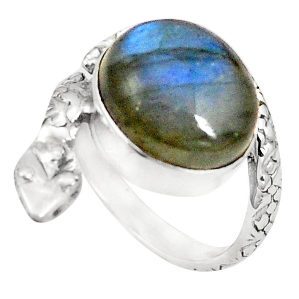 Natural blue labradorite 925 sterling silver snake ring size 4.5 m40733