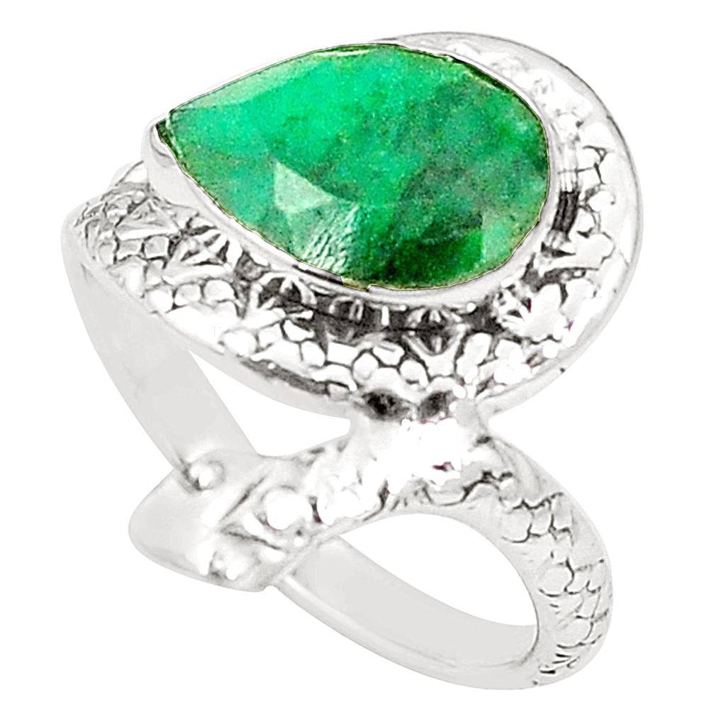 Natural green emerald pear 925 sterling silver snake ring size 9.5 m40754