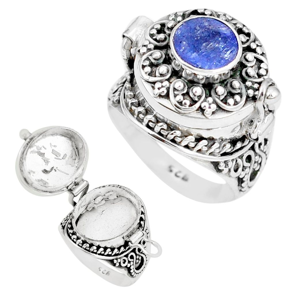 925 sterling silver natural blue sapphire poison box ring size 6.5 m41024