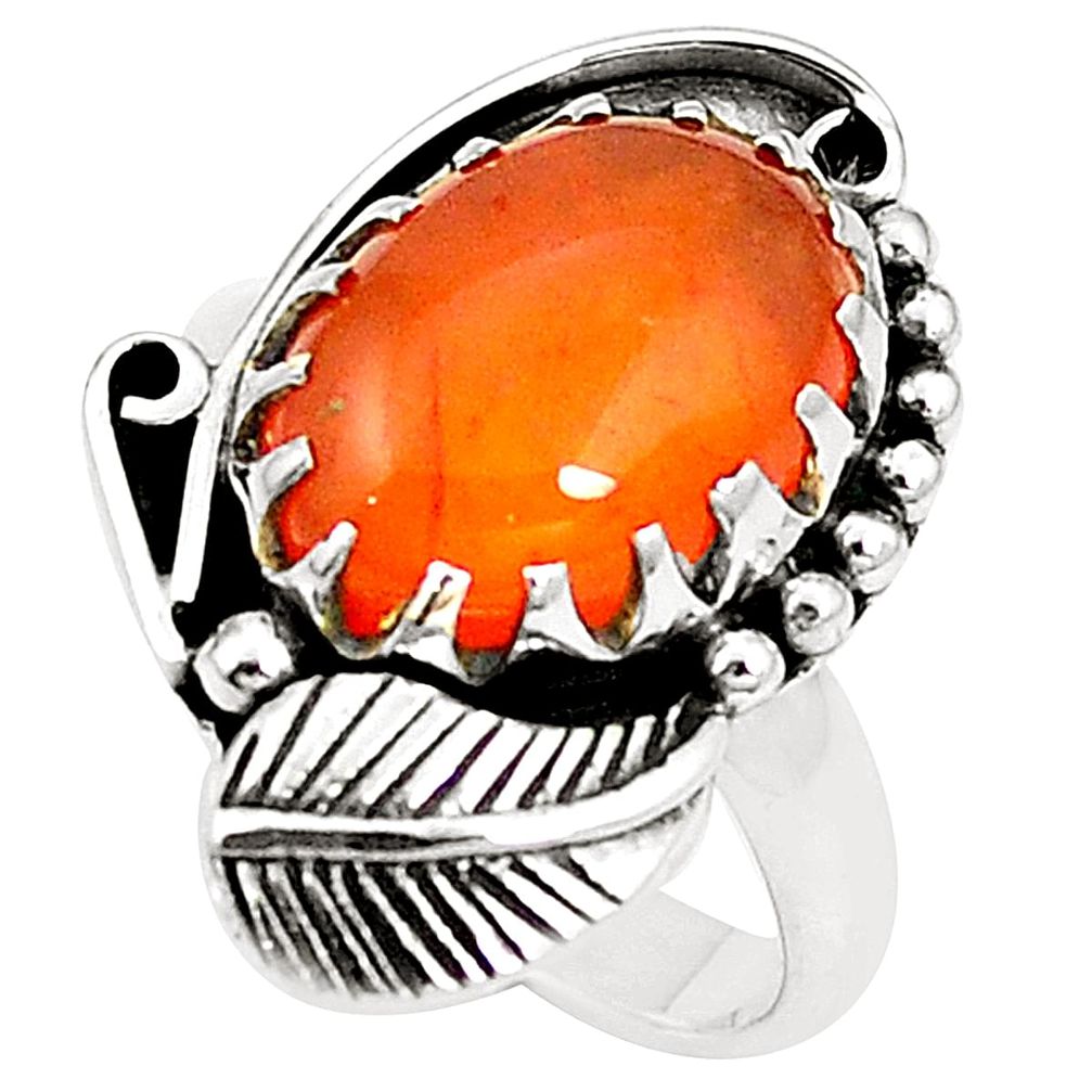 Natural orange cornelian (carnelian) 925 silver ring size 7.5 m41484