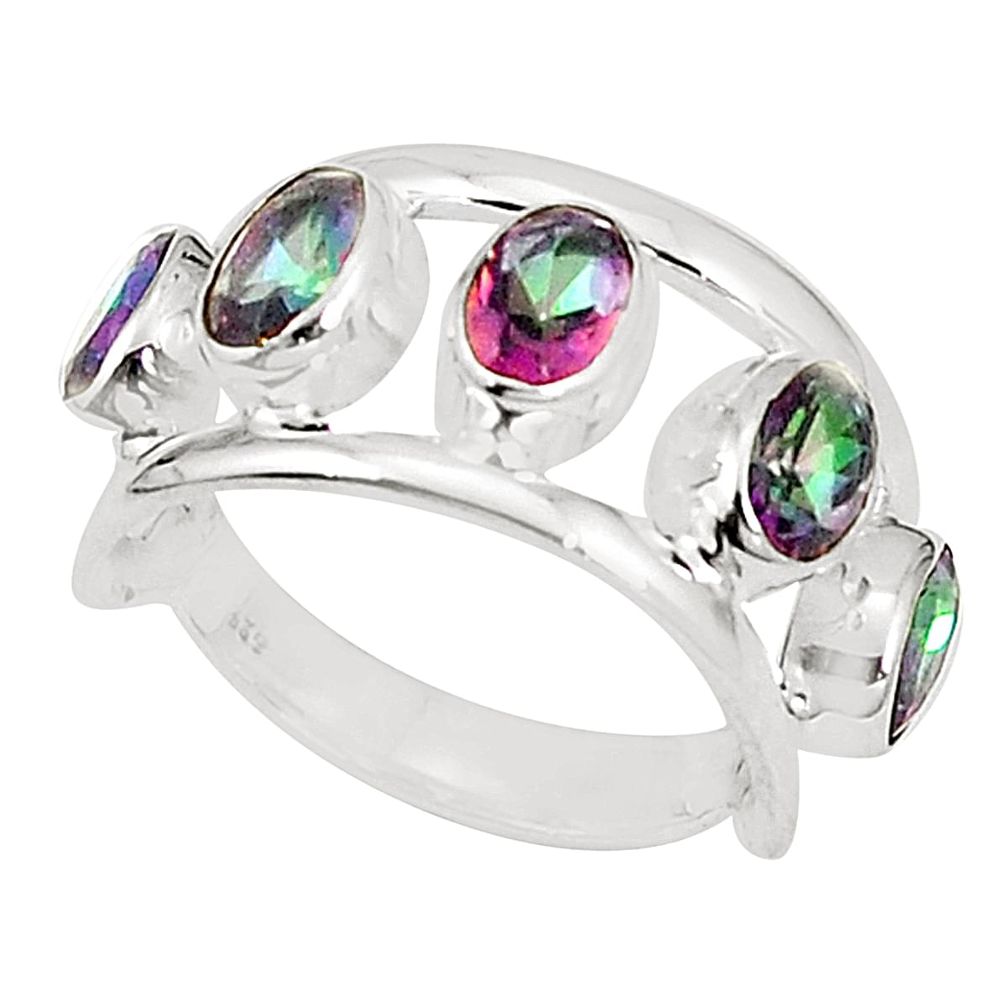 Multi color rainbow topaz 925 sterling silver ring jewelry size 7 m41528