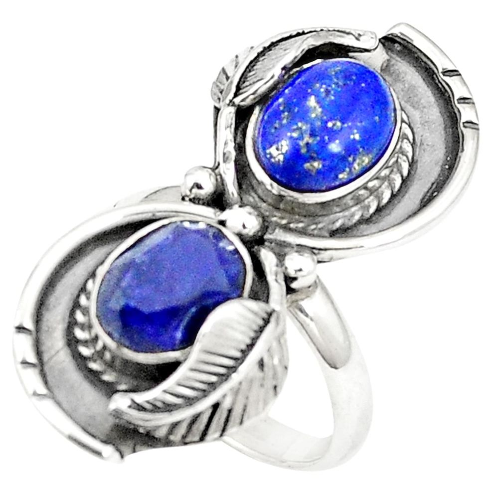Natural blue sapphire lapis lazuli 925 sterling silver ring size 8 m41667